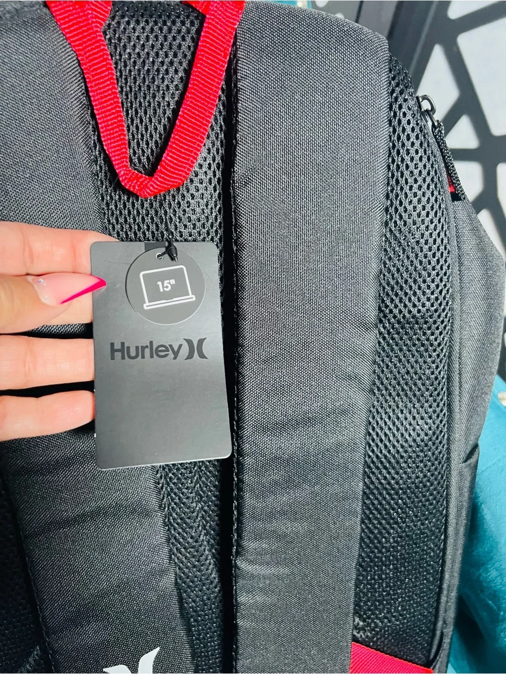 Hurley Black Shark🦈Teeth Graphic Backpack School Bag Water Bottle Pocket NWT 17”